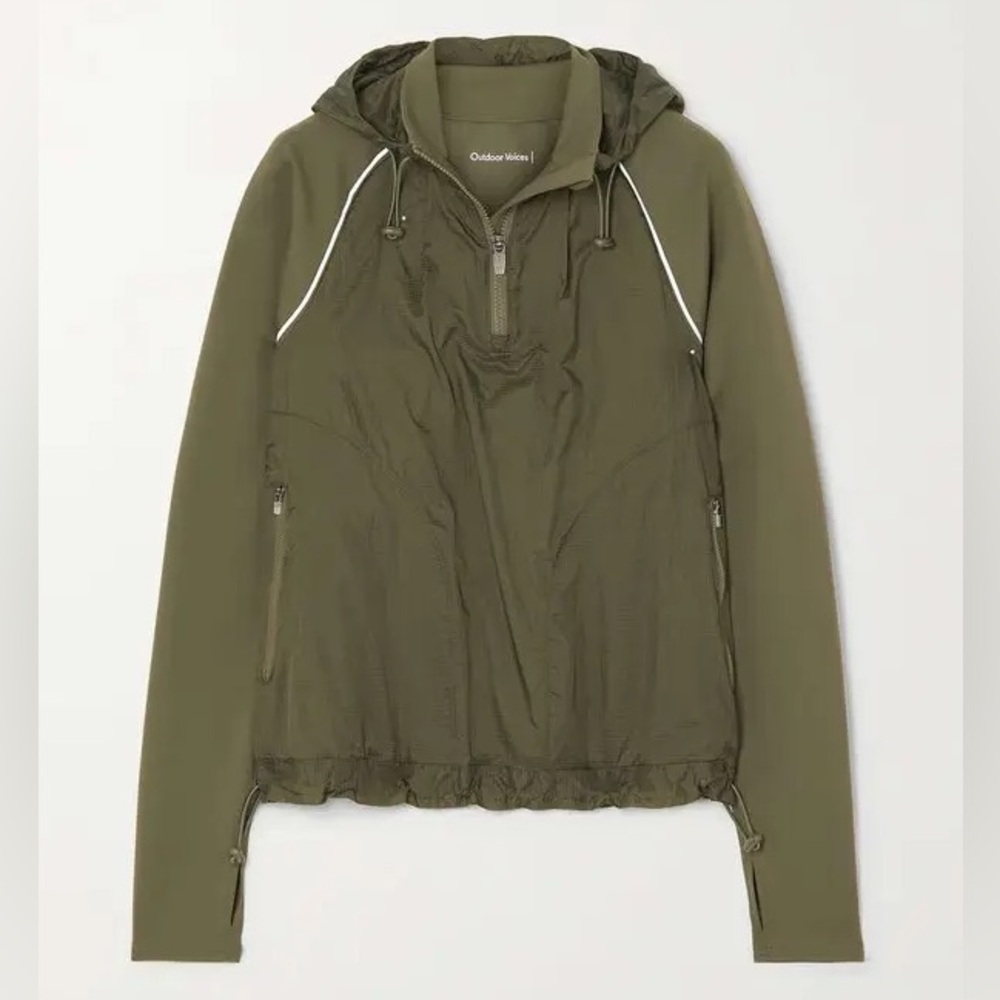 Outdoor Voices Frostknit Hooded Quarter Zip Jacket XL Olive Green